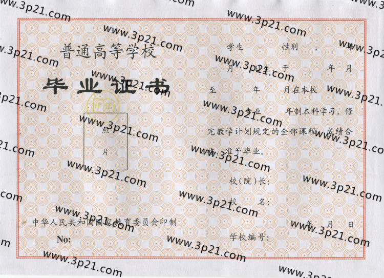 1996-1997年大学本科毕业证样本
