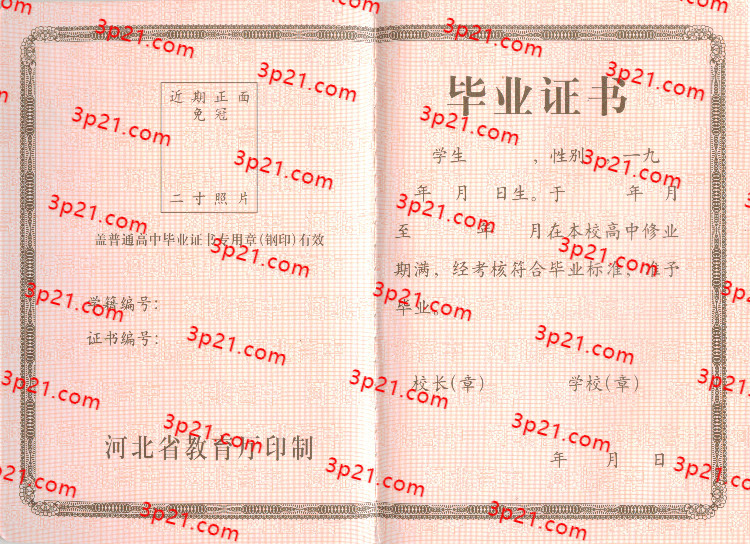 历届河北省高中毕业证样本图片