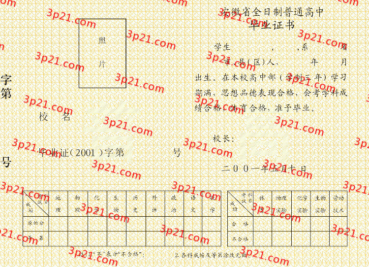 历届安徽省高中毕业证样本图片