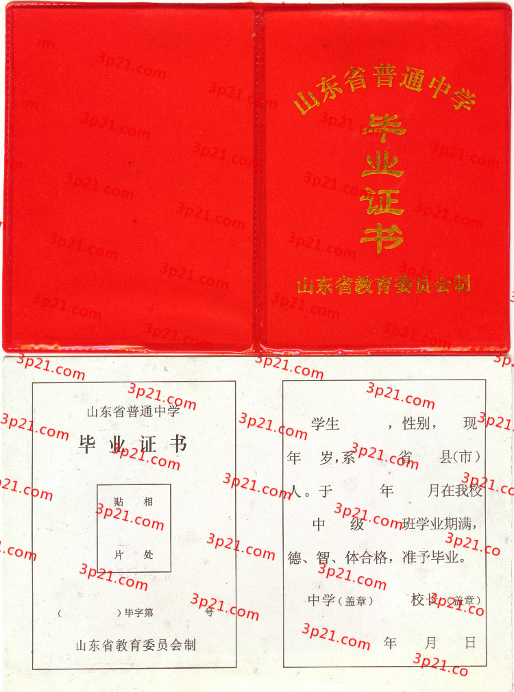 历届山东省高中毕业证样本图片