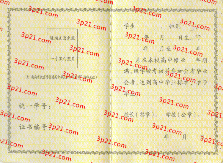 历届湖南省高中毕业证样本图片