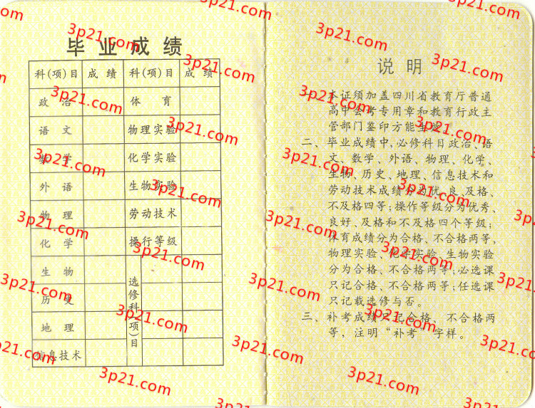 历届四川省高中毕业证样本图片