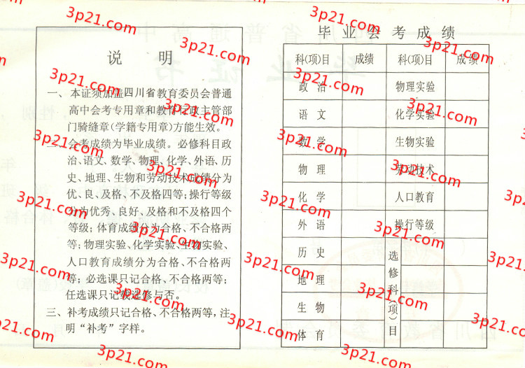 历届四川省高中毕业证样本图片