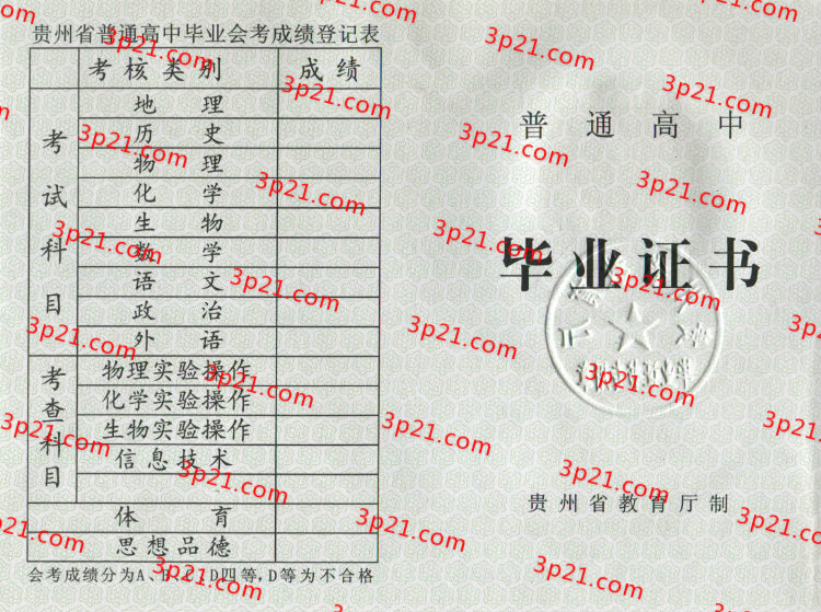 历届贵州省高中毕业证样本图片