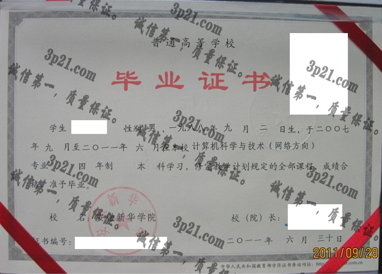 安徽新华学院毕业证样本
