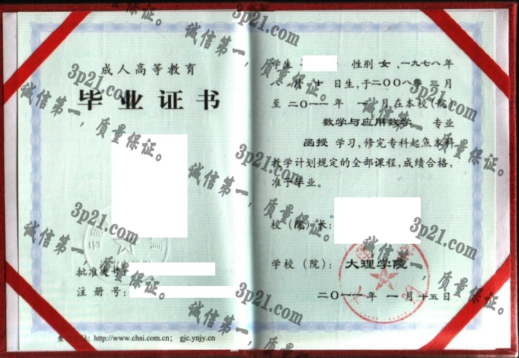 大理学院毕业证样本