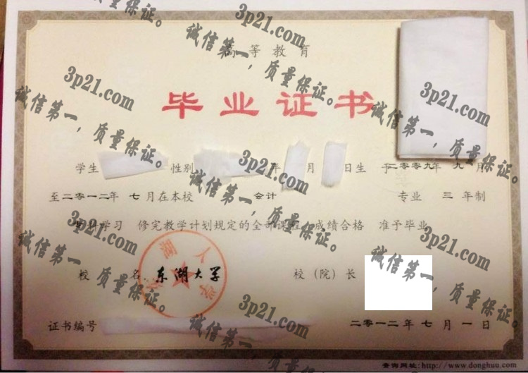 东湖大学毕业证样本
