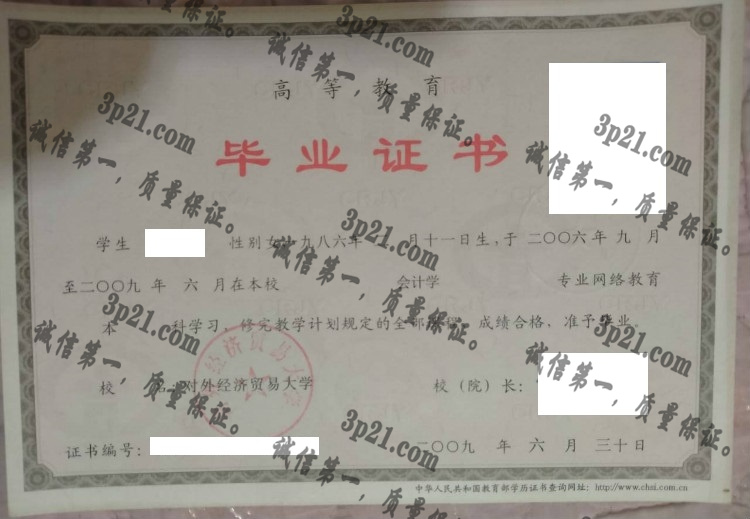 对外经济贸易大学毕业证样本