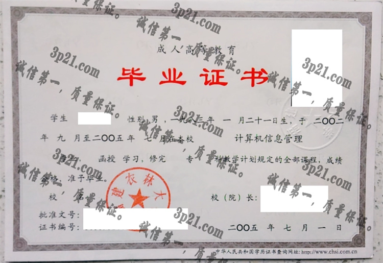福建农林大学毕业证样本