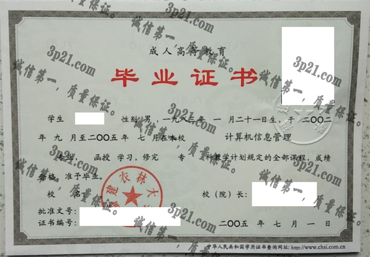 福建农林大学毕业证样本