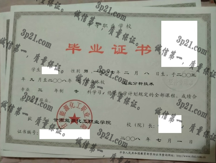 甘肃能源化工职业学院毕业证样本