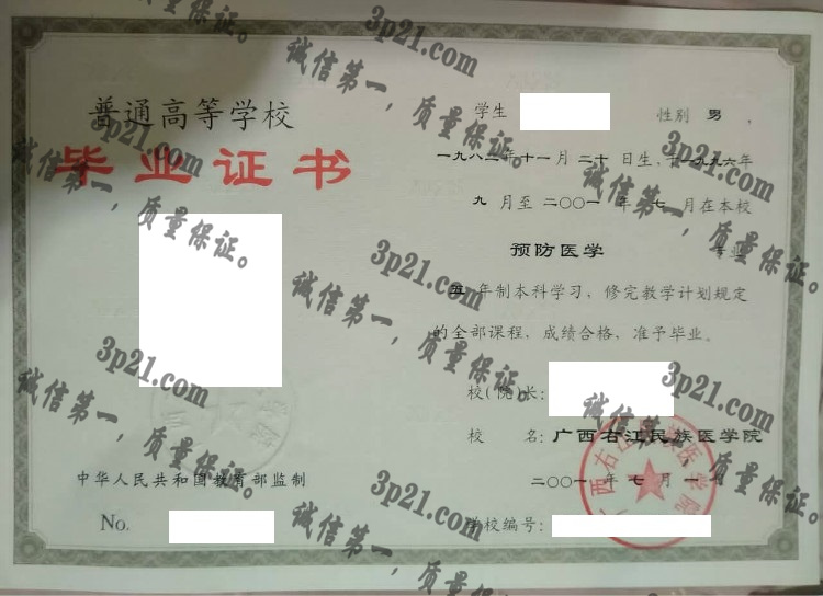 广西右江民族医学院毕业证样本