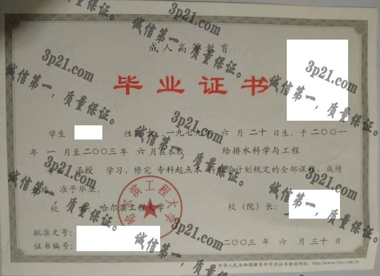 哈尔滨工程大学毕业证样本