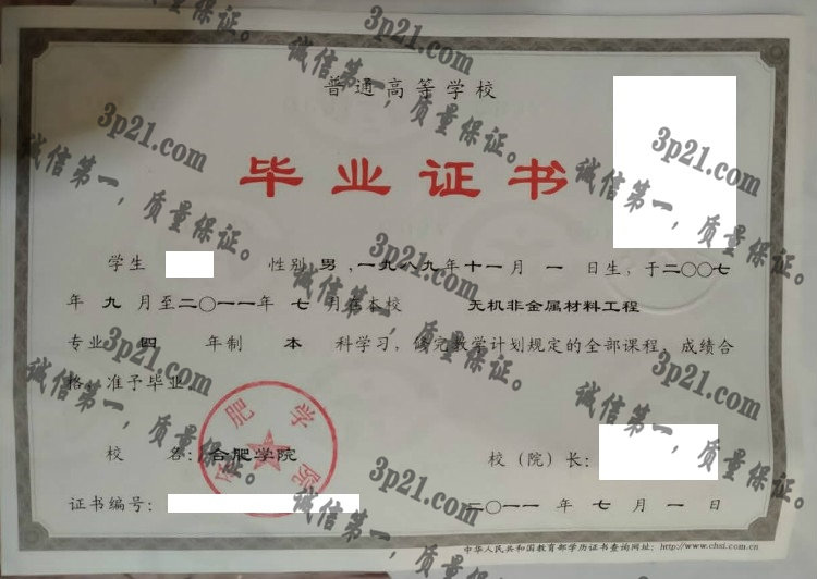 合肥学院毕业证样本