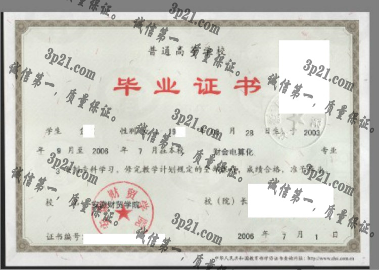 安徽财贸学院毕业证样本