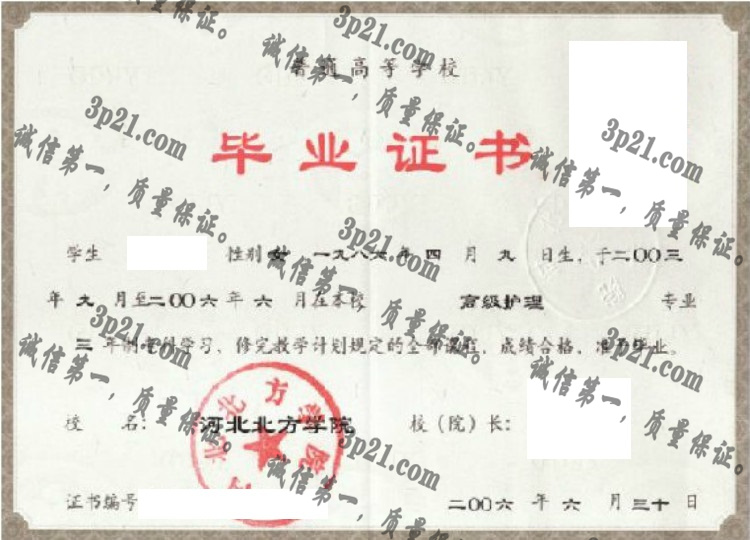 河北北方学院毕业证样本