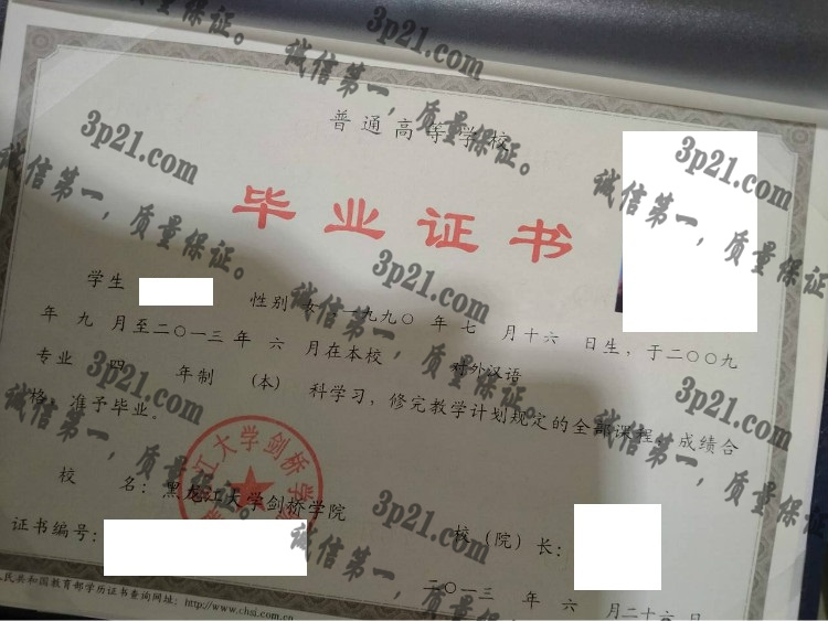 黑龙江大学剑桥学院毕业证样本
