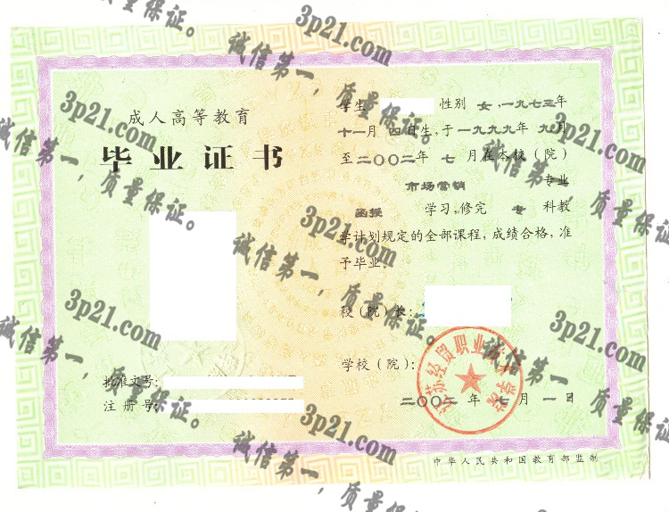 江苏经贸职业技术学院毕业证样本