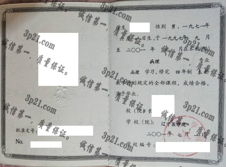 辽宁医学院毕业证样本