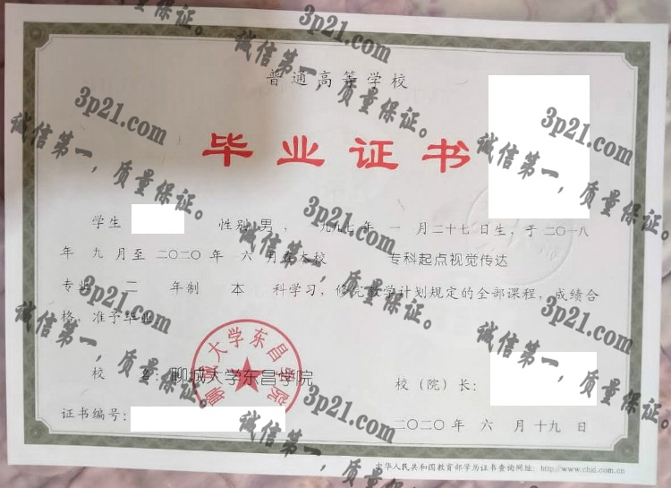 聊城大学东昌学院毕业证样本
