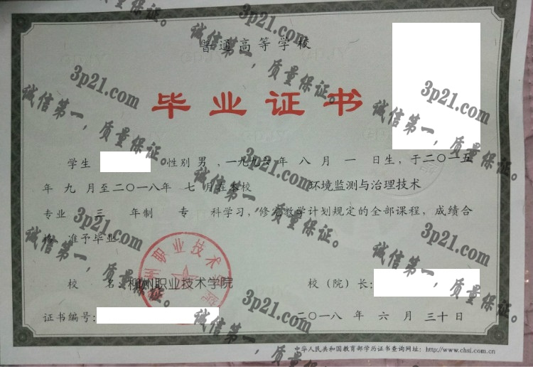 柳州职业技术学院毕业证样本