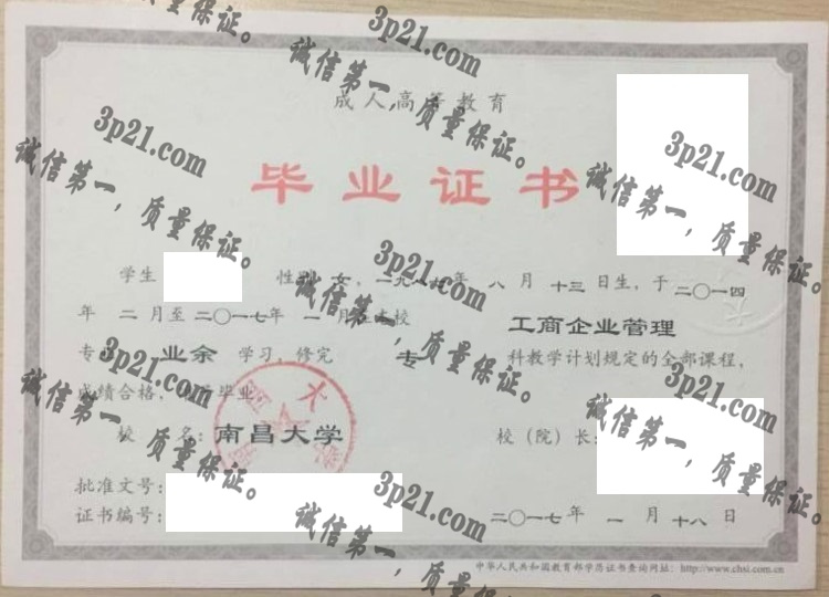 南充大学毕业证样本
