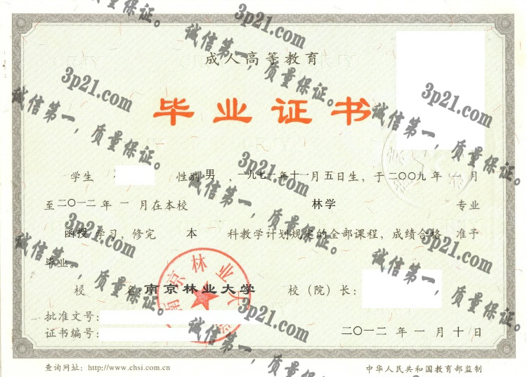 南京林业大学毕业证样本