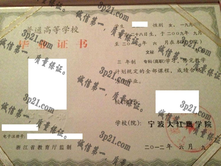 宁波大红鹰学院毕业证样本