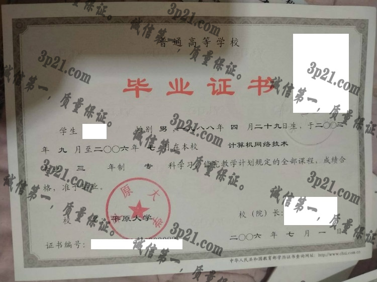 平原大学毕业证样本