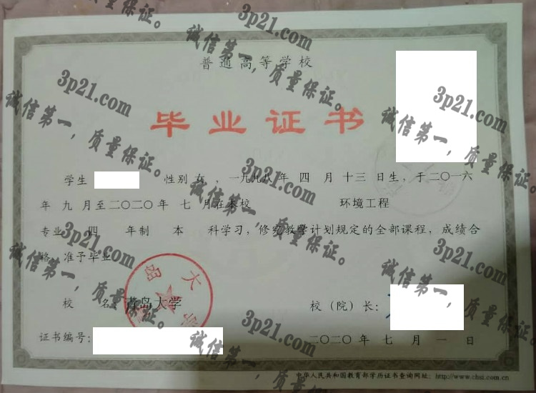青岛大学毕业证样本