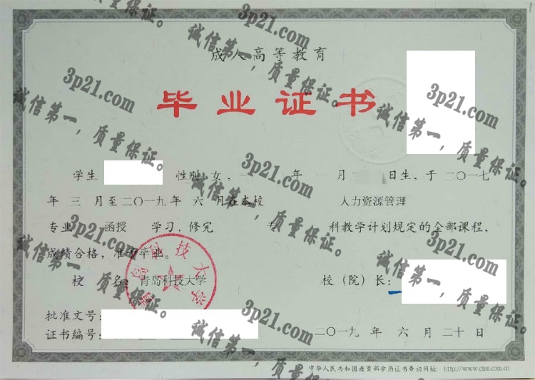 青岛科技大毕业证样本