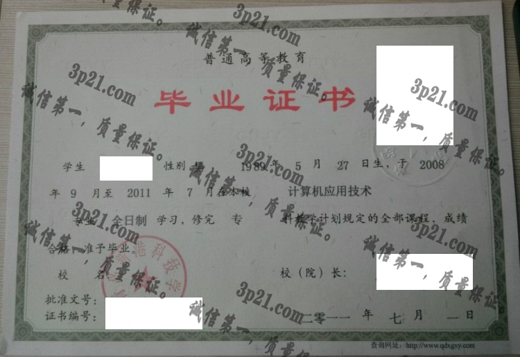 青岛新港科技学院毕业证样本