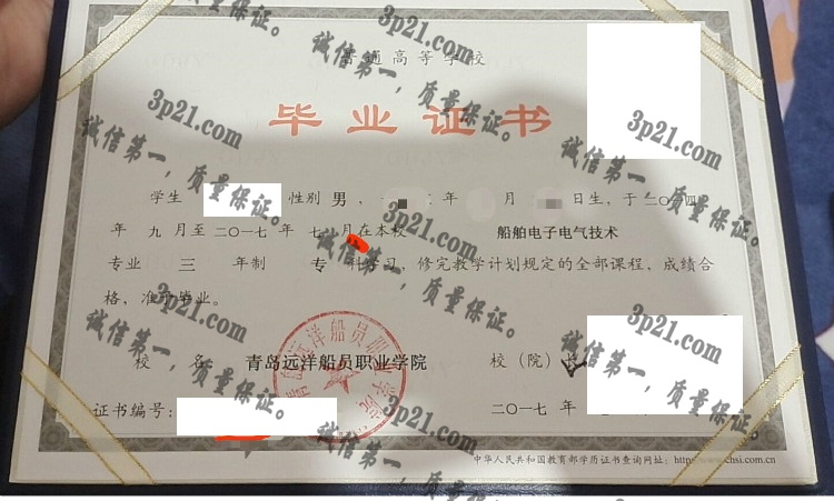 青岛远洋船员职业学院毕业证样本