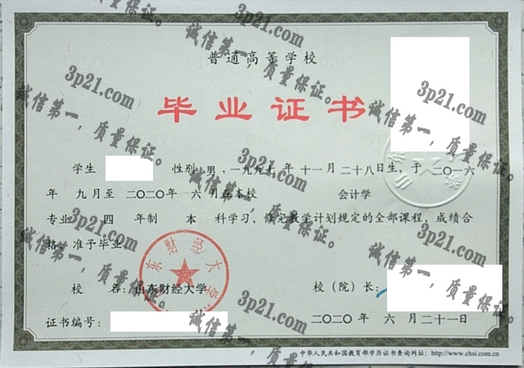 山东财经大学毕业证样本