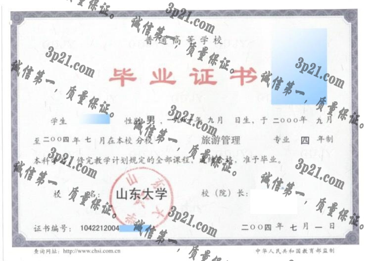 山东大学毕业证样本