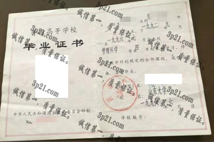 山东大学毕业证样本