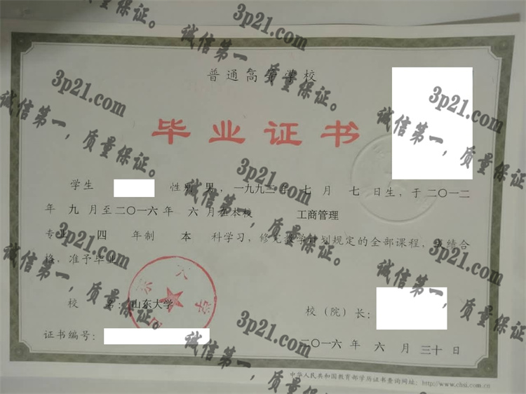 山东大学毕业证样本