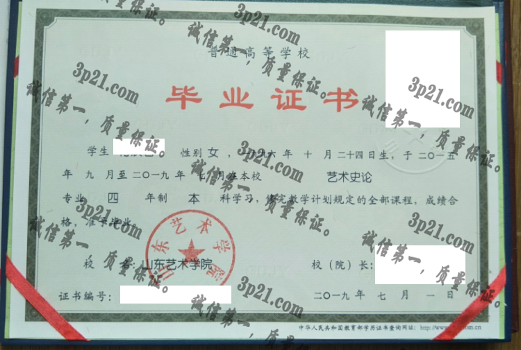 山东艺术学院毕业证样本