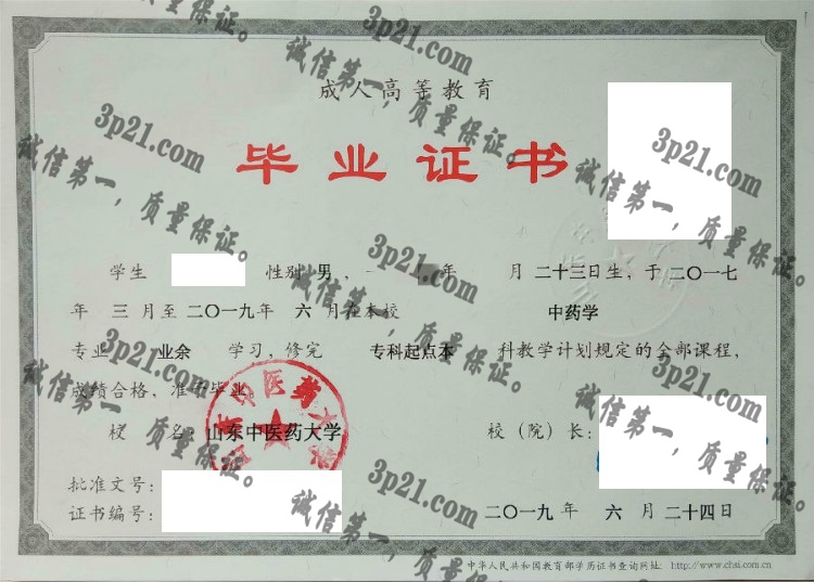 山东中医药大学毕业证样本