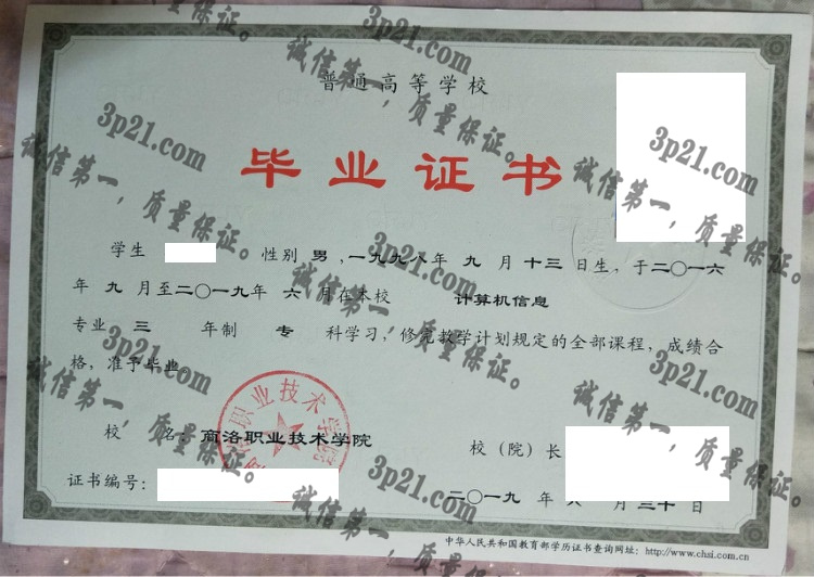 陕西职业技术学院毕业证样本