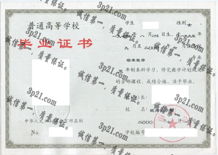 皖南医学院毕业证样本
