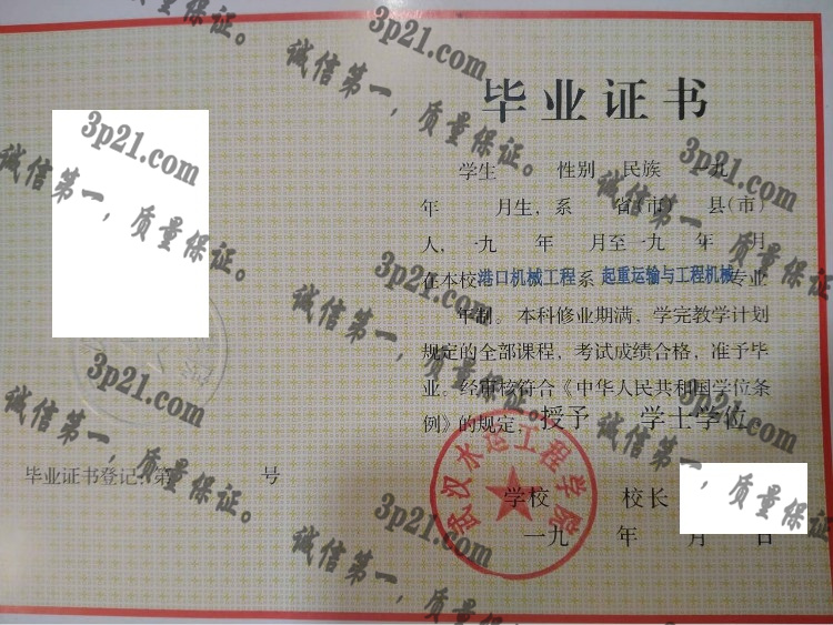 武汉水运工程学院毕业证样本