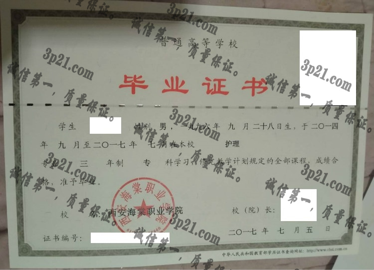 西安海棠职业学院毕业证样本