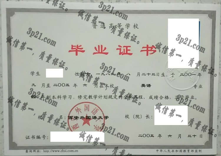 西安外国语大学毕业证样本
