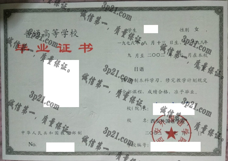 西安外国语大学毕业证样本