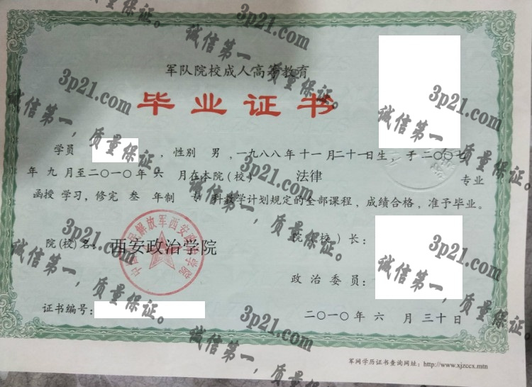 西安政治学院毕业证样本