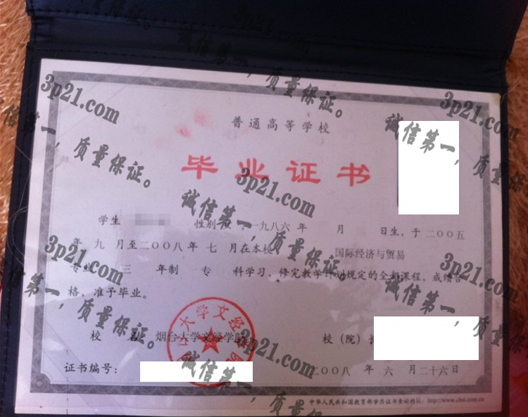 烟台大学文经学院毕业证样本