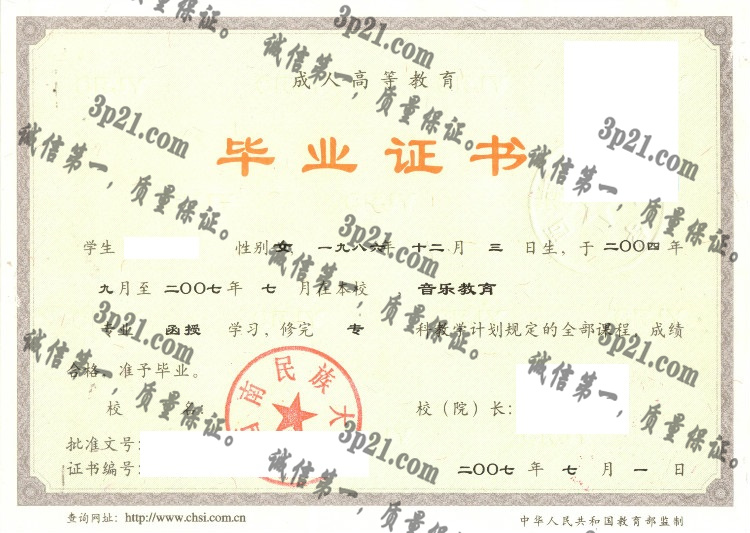 西南民族大学毕业证样本