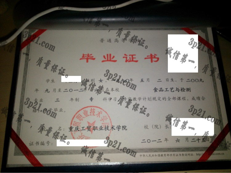 重庆工贸职业技术学院毕业证样本