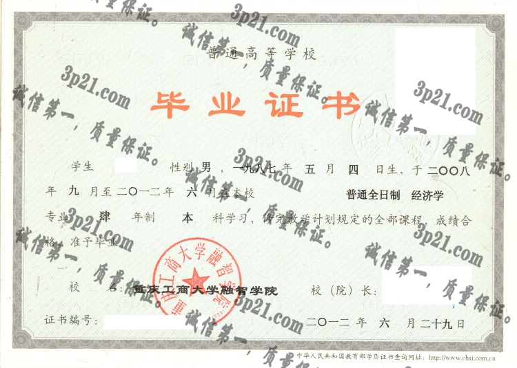 重庆工商大学融智学院毕业证样本